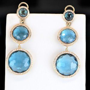 19503 Ippolita Lollipop 18K Yellow Gold Blue Topaz Diamond Dangle Earrings